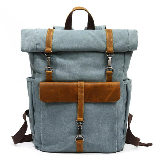 retro canvas rucksack light blue