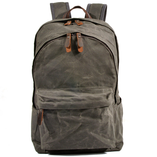 Vintage canvas bookbag, army green, waxed canvas and leather